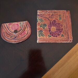 Vintage Leather Hand tooled Wallet and Coin purse Set